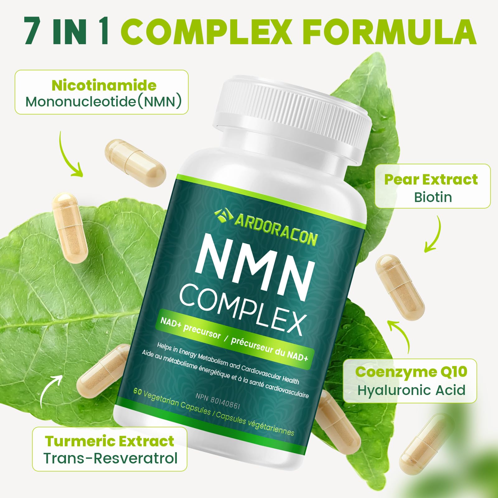 NMN Complex 7 in 1, 60-Day with Resveratrol + Coenzyme Q10 +